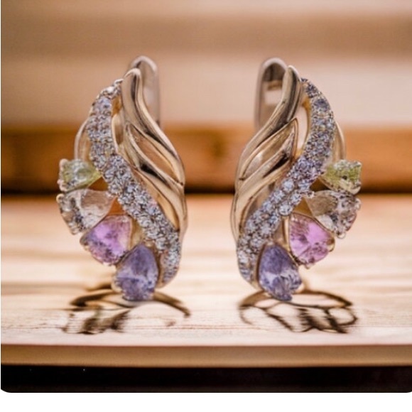 Multicolored Water Drop Cubic Zircon Rose Gold Plated Earrings by Grathia Cero - Picture 5 of 6